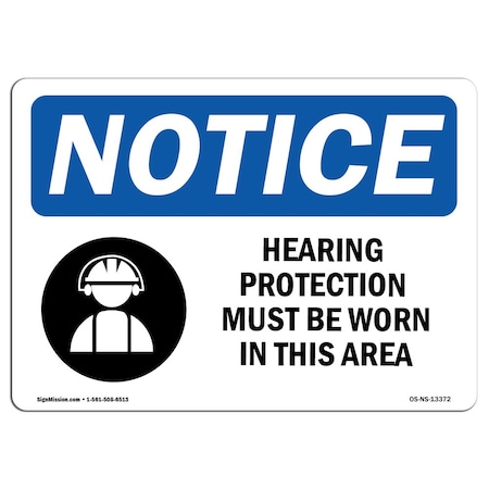 Signmission OSHA, Hearing Protection Must Be Worn With Symbol, 10in X 7in Rigid Plastic, OS-NS-P-710-L-13372 OS-NS-P-710-L-13372
